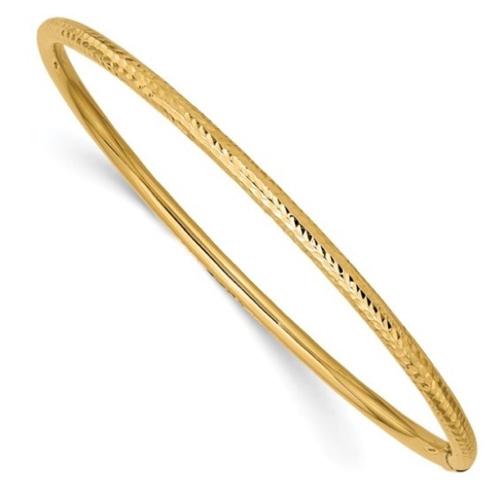 14k 3mm Diamond-cut Tube Slip-on Bangle